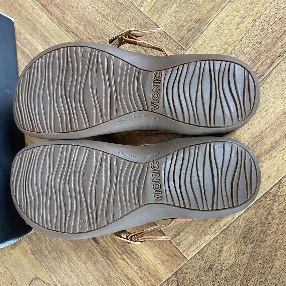 Vionic Flip Flops Women 6 Brown Pink Rest Ricci‎ Thong Sandals Leather Beaded - Picture 6 of 13